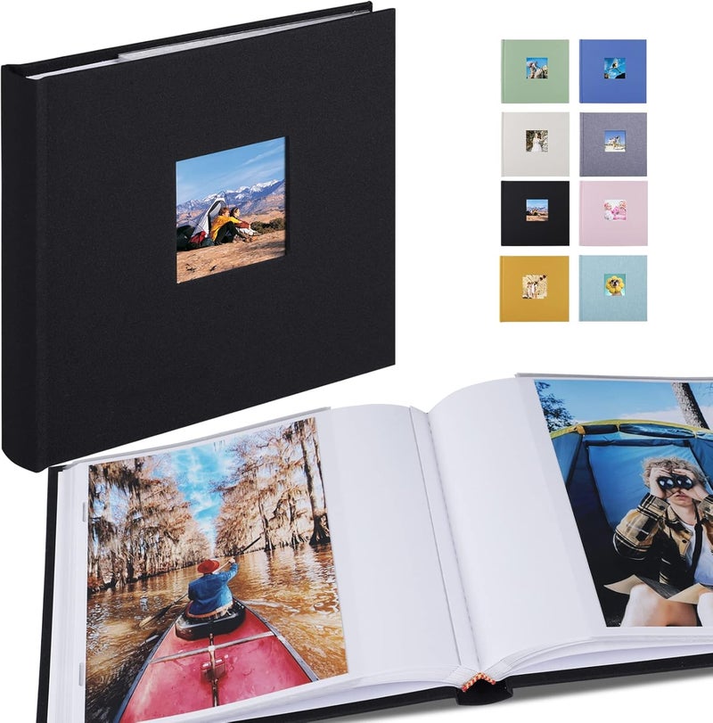 1DOT2 Small Photo Album 5x7 Hold 50 Vertical Photos with Memo Slip-in Pockets, Mini Linen Cover 5x7 Photo Albums with Writing Space for Wedding Baby Family Picture Book Black - Image 1